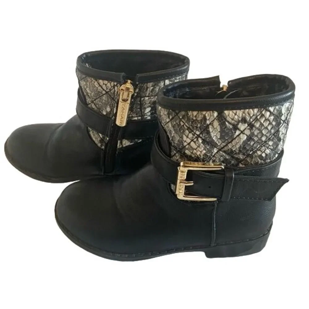 Tahari Kustard Black Snakeskin Ankle Booties‎ Sz 9 (Girls)